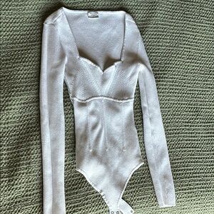 White Long Sleeve Ribbed Bodysuit